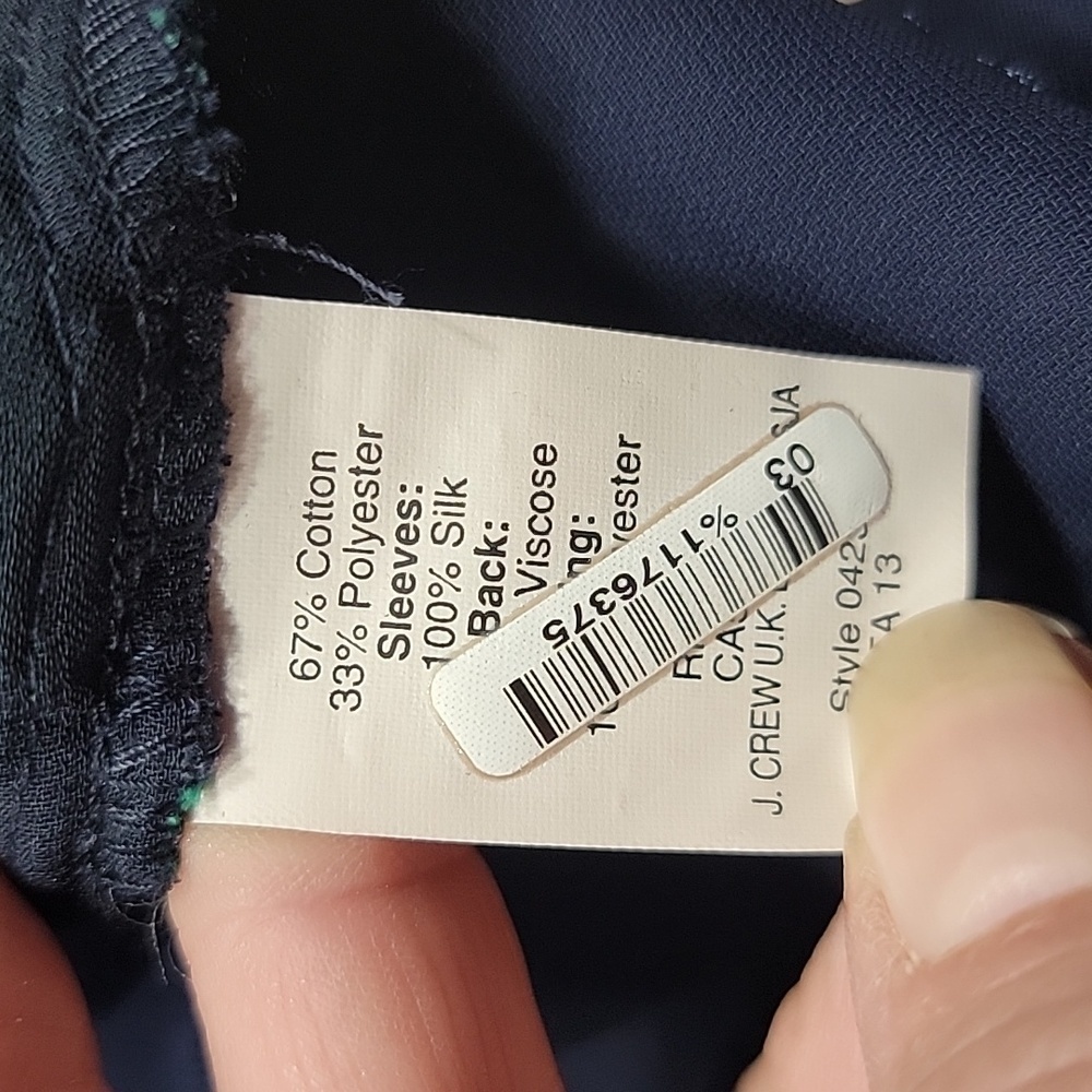 J. Crew Collection, Navy with Green Embroidered Lace Top, Silk Sleeves, Size 8 - Picture 14 of 14